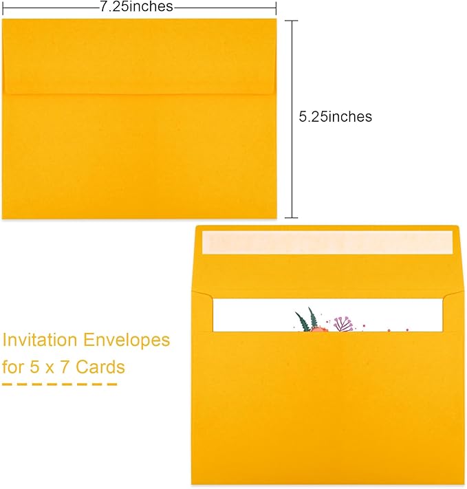 50 Packs Yellow 5x7 Envelopes 5x7, Fade Bright Yellow Color Envelopes Self Seal - Image 2