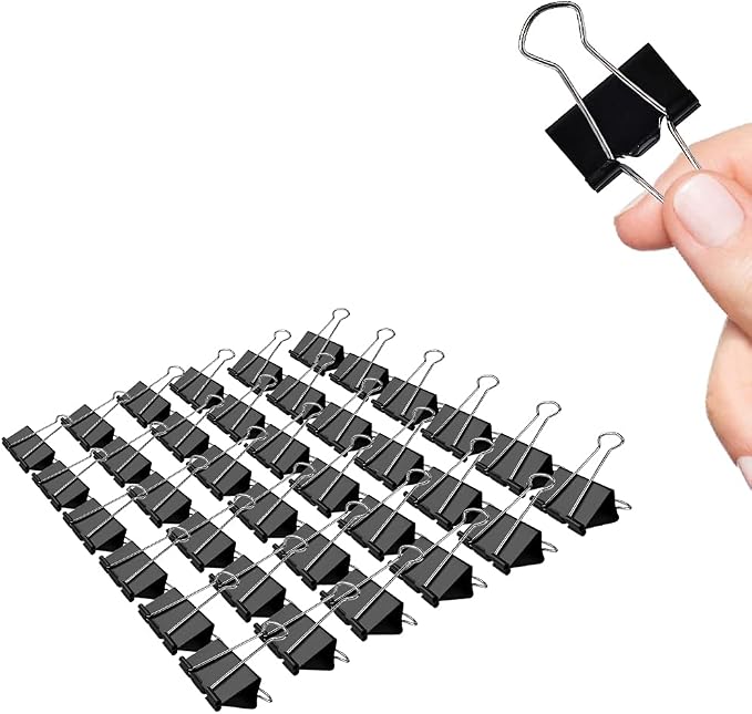 Binder Clips, 36 Pack, 1 Inch 25mm Black Metal Fold Clamps, Capacity 0.47 Inch by Makanu