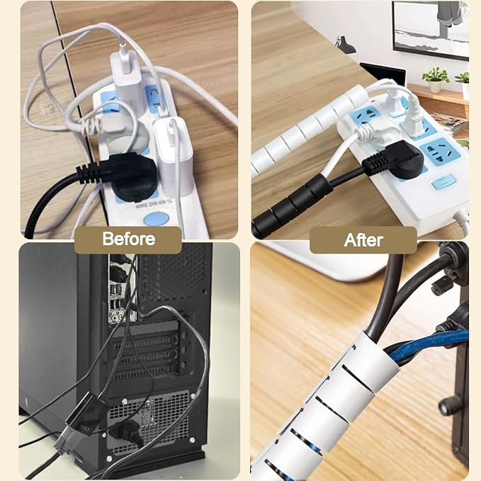 White Cable Management Sleeves 2 PCS Cord Protectors - Image 5
