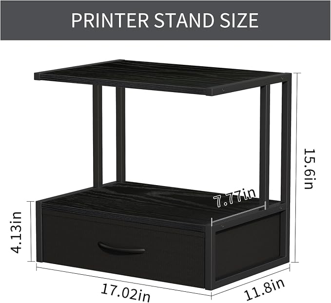 Printer Stand with Storage for Desk, with Fabric Drawer Desktop Printer Stand - Image 4