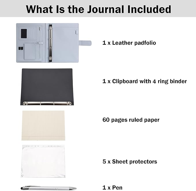 Wonderpool A4 PU Leather Ring Holder Writing Portfolio Multi Document Case - Image 6