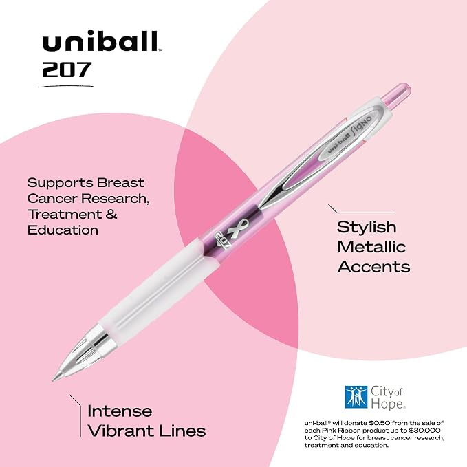 uniball 207 Pink Ribbon Retractable Gel Pens, Medium Point, 12 Pack - Image 5