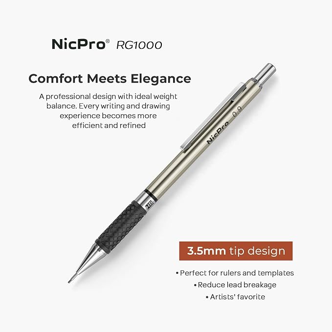 Nicpro 0.9 mm Art Mechanical Pencil Set in Storage Case, 3 Erasers - Image 2