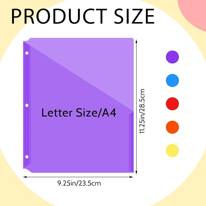 Maitys 50 Pack Binder Pockets 3 Hole Punch Clear Plastic Document Folders - Image 2