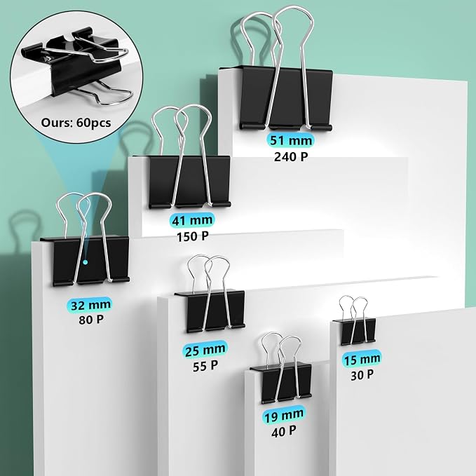 60PCS Medium Binder Clips, 1-1/4 Inch, Metal Paper Clamps - Image 3