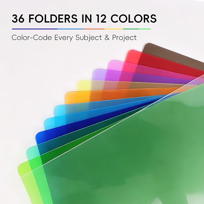 50 Pack Plastic Folders with 2 Pockets, Letter Size, 12 Colors | Polypropylene - Image 2