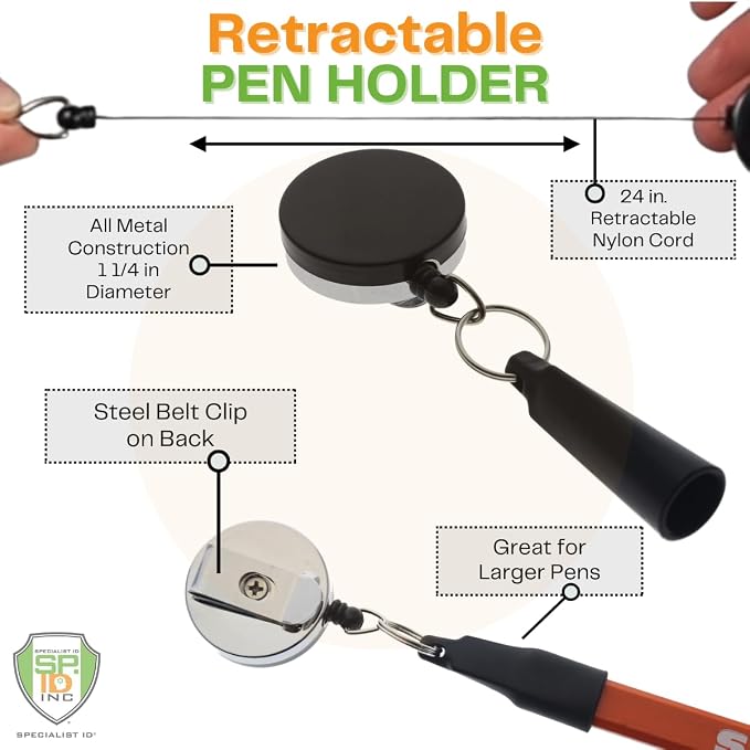 Bulk 20 Pack - Heavy Duty Retractable Pull Pen Holder - Ideal - Image 2