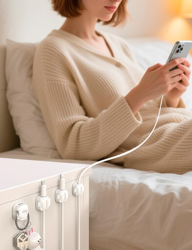 Cable Clips, 8 Pack Cord Holder Cord Organizer Spring Cord Clips Phone Charger - Image 6