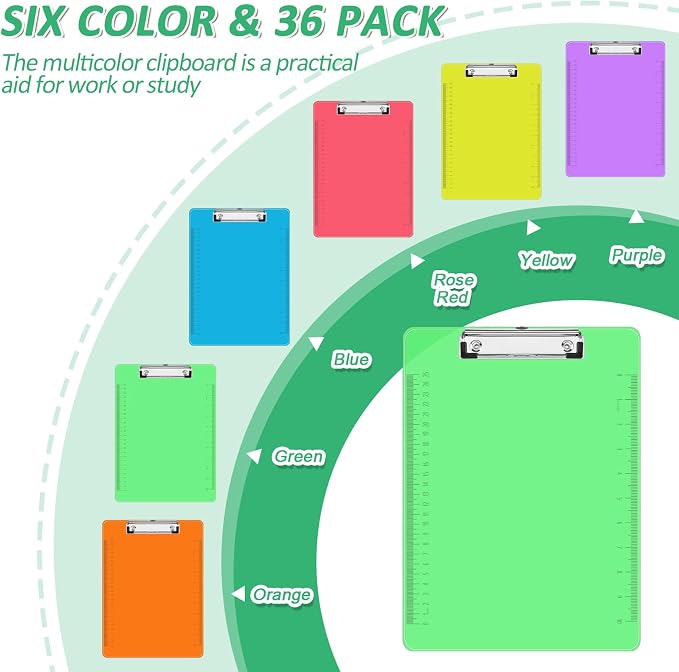 Plastic Clipboards, PANDRI 36 Pack Clear Colored Clipboards, Low Profile Clip - Image 3