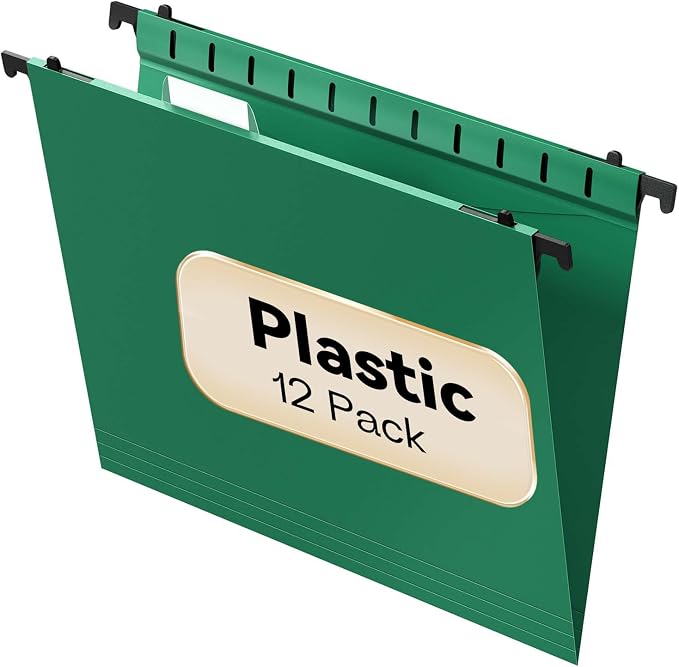 Plastic Hanging File Folder Letter Size, 12 Pack Reinforced Heavy Duty Hanging by NORDUN