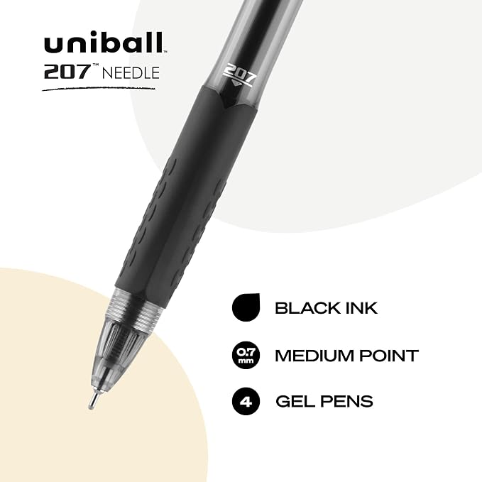 uniball 207 Needle Retractable Gel Pens, Medium Point, 4 Pack - Image 2