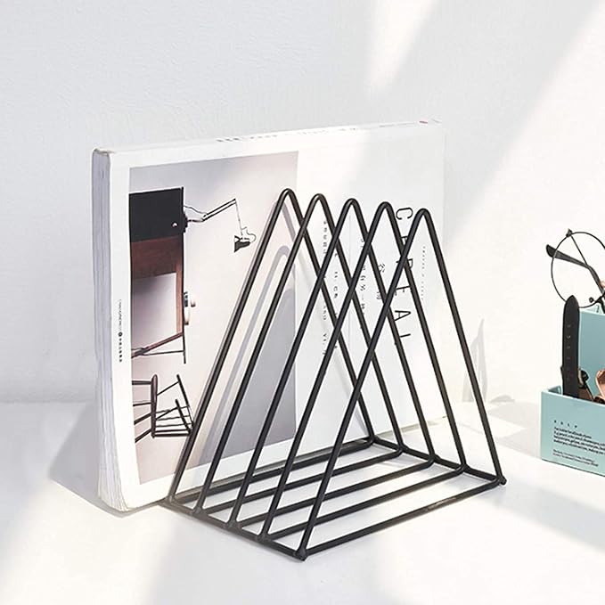 QPEY Triangle File Holder, 5 Slot Metal Vinyl Record Stand Holder Magazine by QPEY
