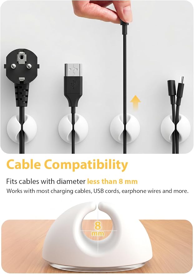 Shintop Cable Clips, 6 Pack White Cord Holder Cable Management Wire Organizer - Image 2