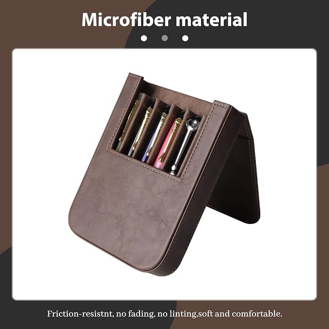 Leather 6 Fountain Pen/Pencil Tray Case, Magnetic Closure - Image 3