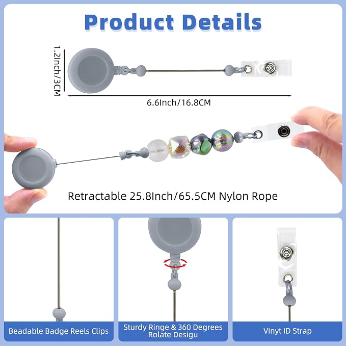 60pcs Gray Beadable Badge Reels Making Kits - Image 7