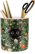 Black Cat Pen Holder for Desk Accessories, Durable Ceramic Pencil Organizer by WAVEYU