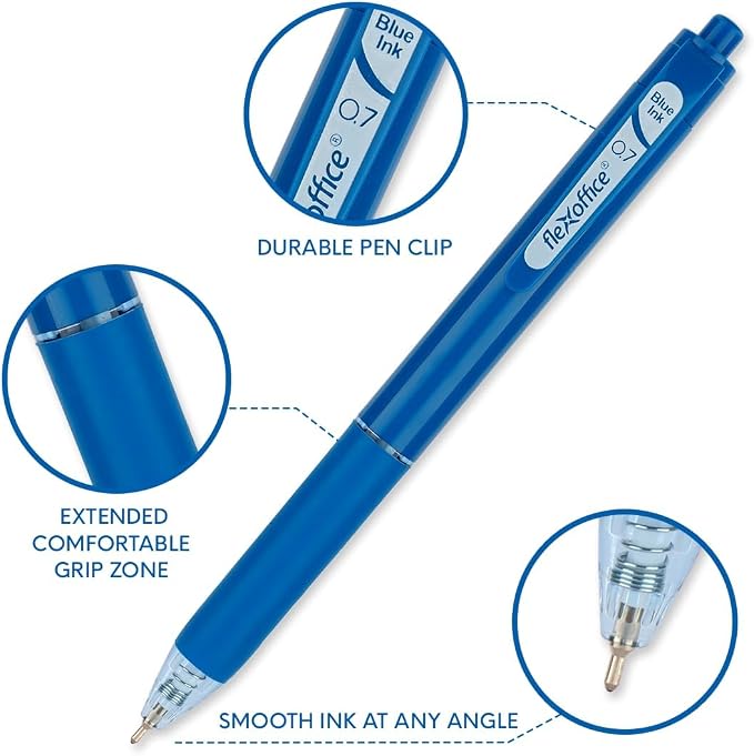 FLEXOFFICE 10-Count Assorted Colors Retractable Ballpoint Pens 0.7mm, Pastel - Image 4