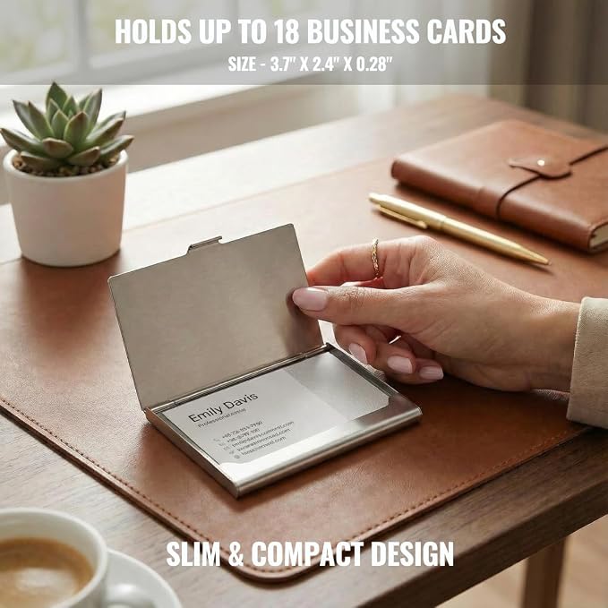 Business Card Holder, for Men and Women, Slim Minimalist Design Case, Stainless - Image 8