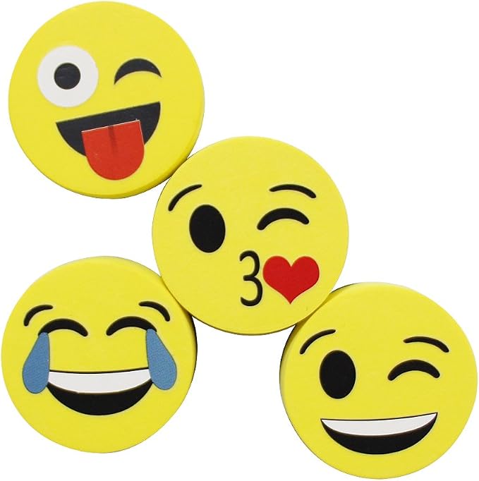VIZ-PRO Magnetic Smiley Face Circular Whiteboard Eraser / 4 Pack of 2" Dry - Image 2