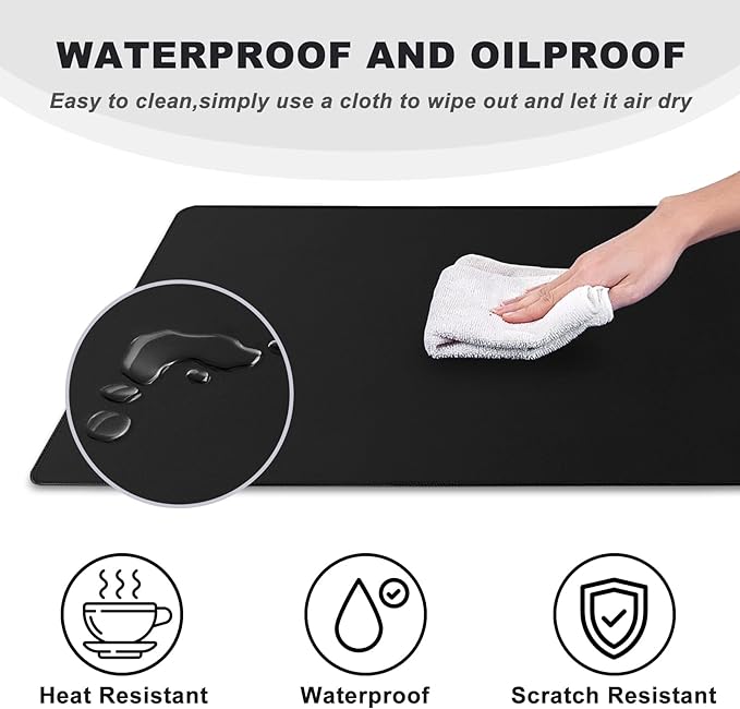31.5" x 15.7" Waterproof Fabric Desk Pad, Rubber Anti-Slip Base, Stitched Edges - Image 4