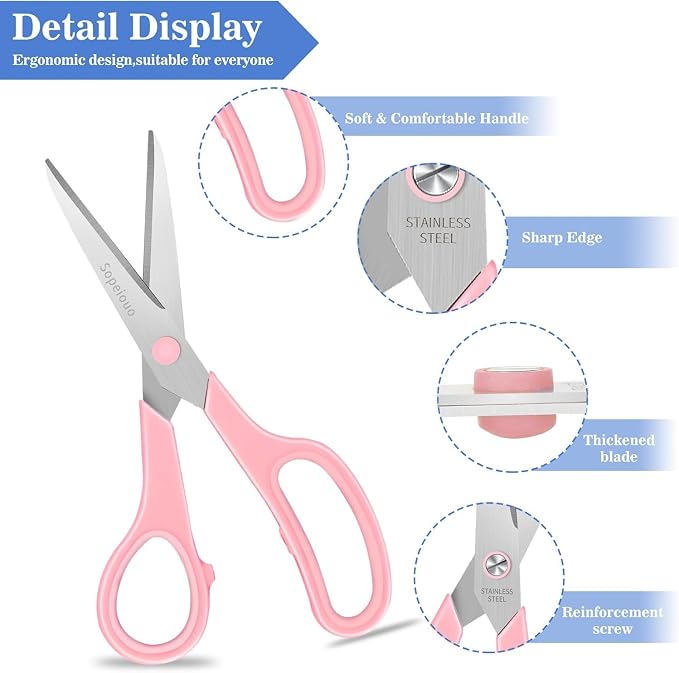 6 Pcs 8” Scissors, Sharp Stainless Steel Comfort Grip - Image 6