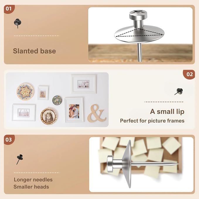 50pcs Silver Thumb Tacks for Wall Picture Hangers Heavy Duty Push pins for Wall - Image 3