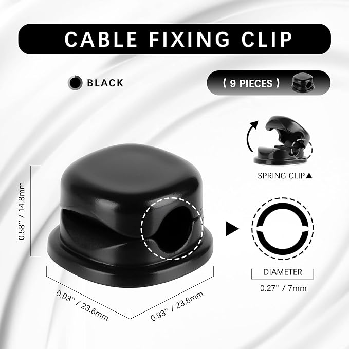 7mm Spring Cable Holder Clips, 9 Pack Desk Cord Organizer, bedside tables and - Image 2
