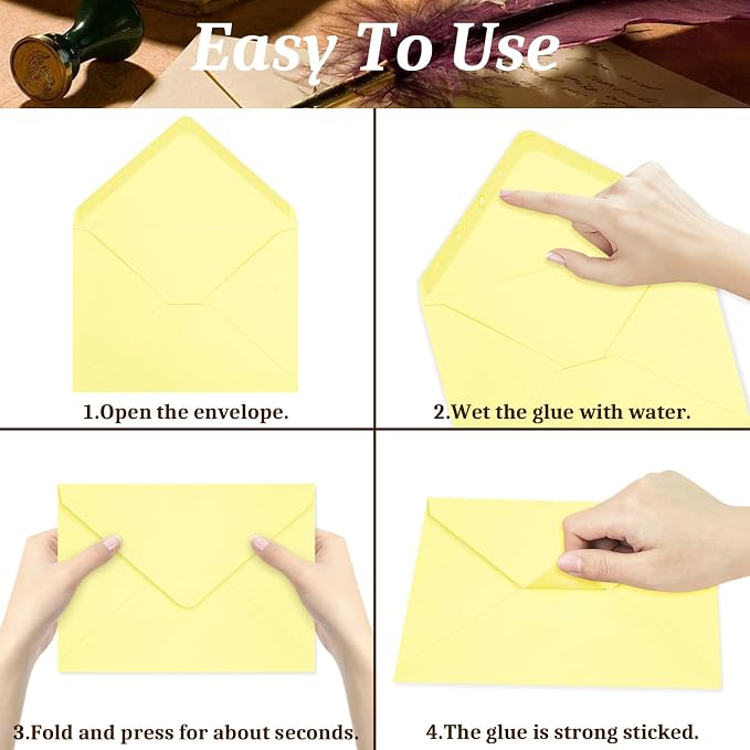 100 Pack A7 Envelopes, Light Yellow Greeting Card Envelopes Self Seal, 5.24 x - Image 4