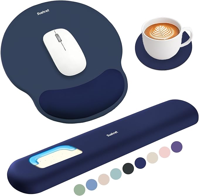 Sushret Mouse Pad and Keyboard Wrist Rest, 3-in-1 Gel Memory Foam Ergonomic by Sushret