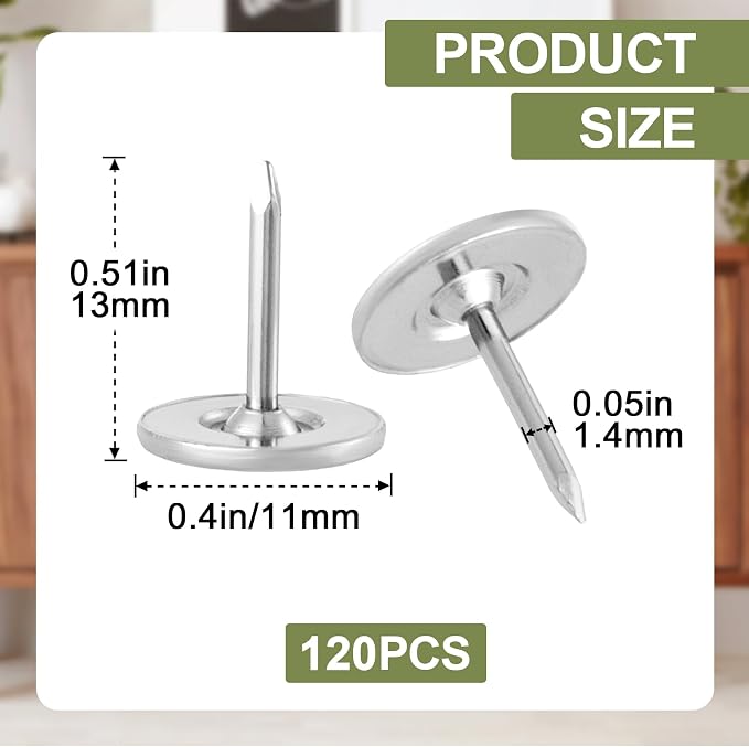120pcs Flat Head Thumb Tacks for Wall, 0.4" x 0.51" Decorative Wall Pins Nails - Image 2