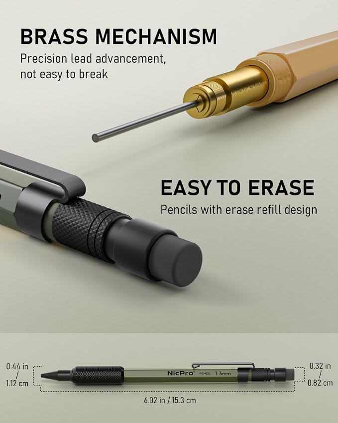 Nicpro 3 PCS 1.3 mm Mechanical Pencil Set 3 Colors - Image 4