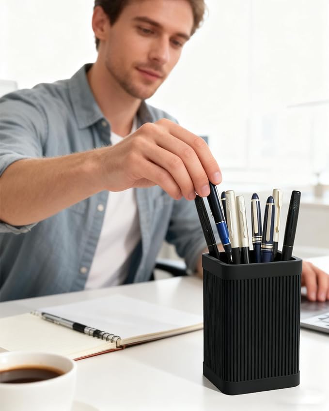 HighHerz Aesthetic Pen Holder For Desk, Modern Silicone Pencil Holder, Stylish - Image 2