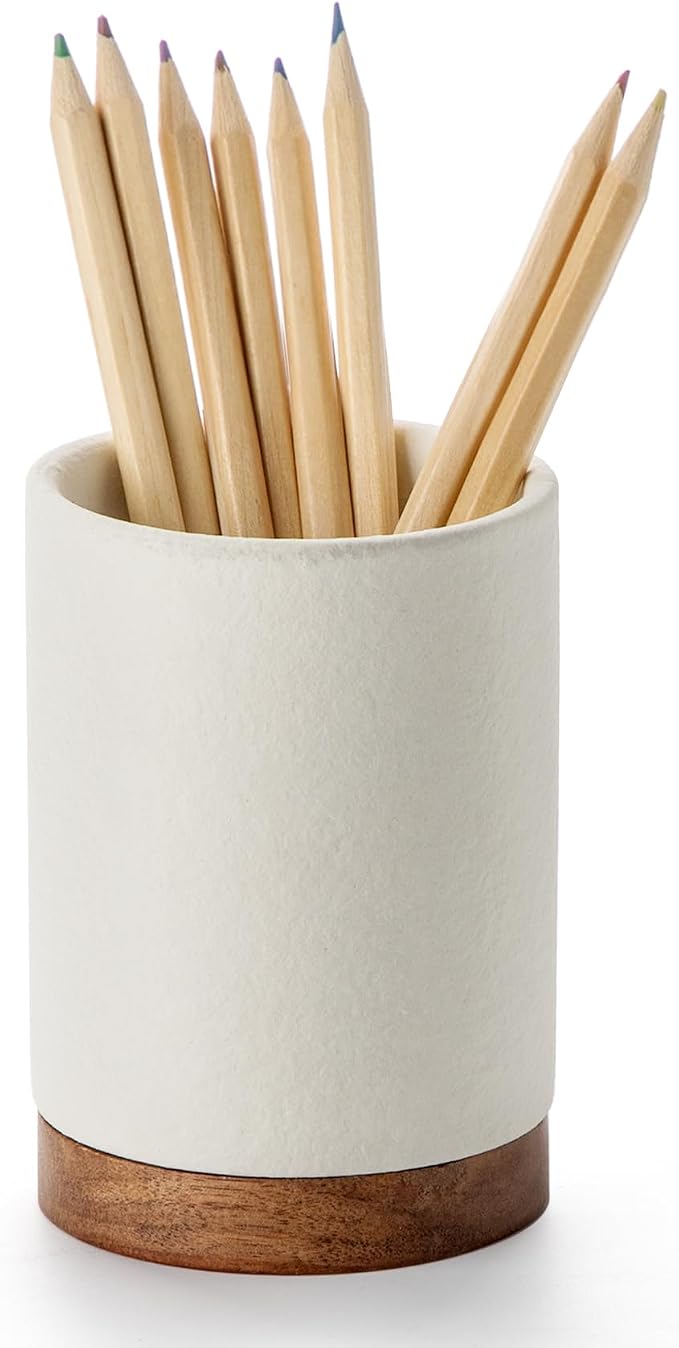 Ceramic Pen Holder for Desk, Pencil Cup Organizer and Makeup Brush Holder by Officepal