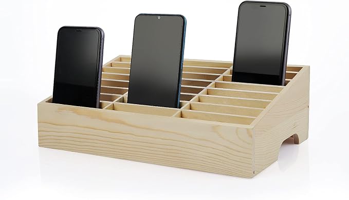 24-Grid Wooden Cell Phone Holder Desktop Organizer Storage Box by Ozzptuu