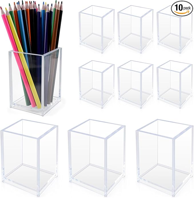10 Pack Clear Acrylic Pen Holders, Pencil Cup Desk Organizers | Clear Acrylic by CDIVEFTN