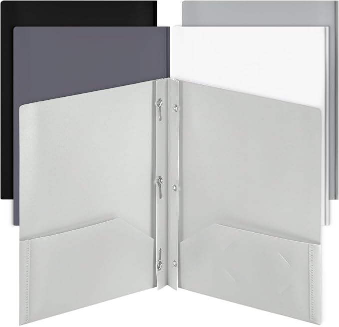 Mr. Pen- Plastic Folders with Pockets and Prongs, 5 Pack, Letter Size | by MrPen