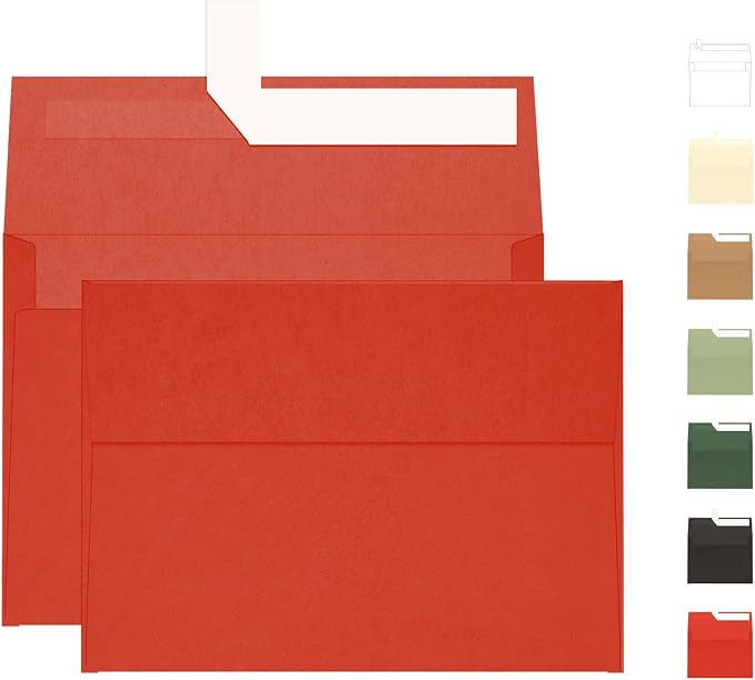 Red 5x7 Envelopes 100 Pack, Goefun A7 Self Seal Printable Invitation Envelopes by Goefun