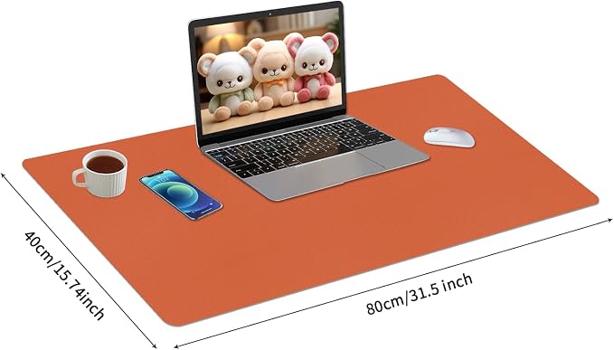 Bloss Orange Desk Mat 31.5"x15.7", Waterproof Large Desk Pad, Leather Desk Matt - Image 4