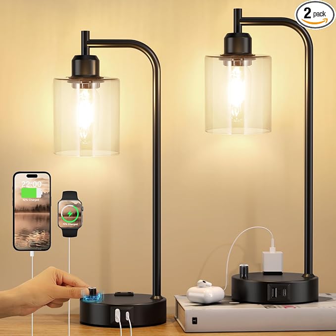 Industrial Nightstand Lamps for Bedrooms Set of 2 by Innqoo