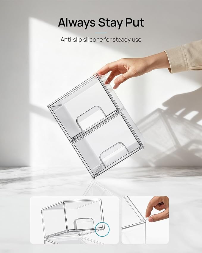 Vtopmart 6 Pack Small Clear Stackable Storage Drawers, Acrylic Bathroom Makeup - Image 6