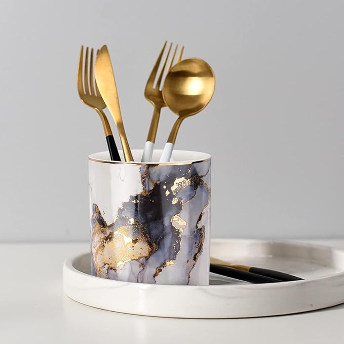 Marble Pencil Holder, Durable Ceramic Desk Organizer Office Supplies, Desktop - Image 5
