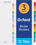 Oxford Binder Dividers, 31 Tabs, Numbered 1–31, 3 Pack, Customizable Table of by Oxford