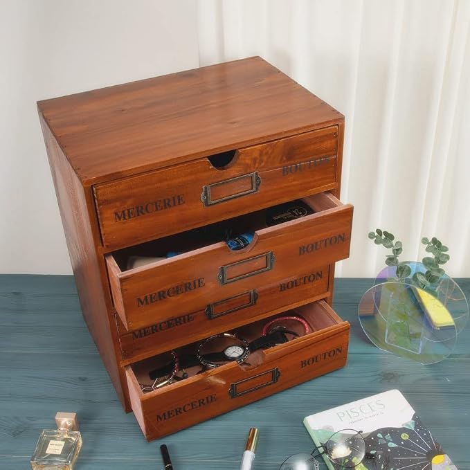 Wooden Storage Box with Drawers Vintage Office Supplies and Accessories Letter - Image 4
