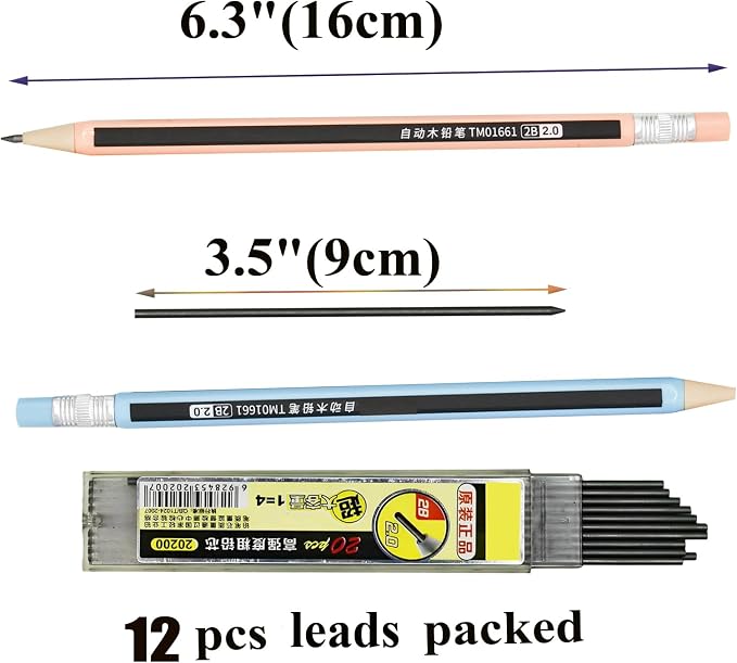 mechanical pencils 12-Pack Colorful Wood-Imitating Automatic Pencils 2.0mm - Image 4