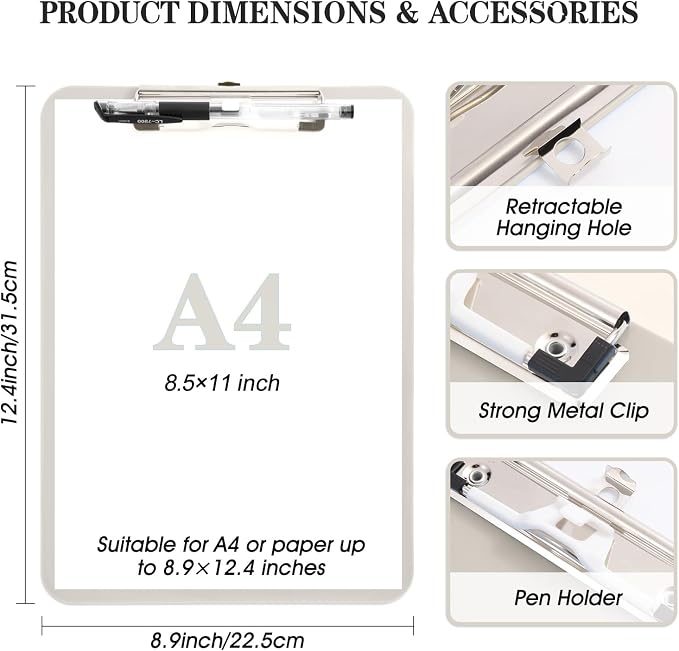 2 PCS Plastic Clipboard with Pen Holder, Standard A4 Letter Size, Nursing Clip - Image 3
