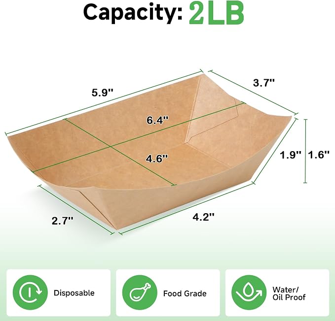 Disposable Kraft Paper Food Trays 2lb 200 Count, Oil Leak Proof Paper Food - Image 2