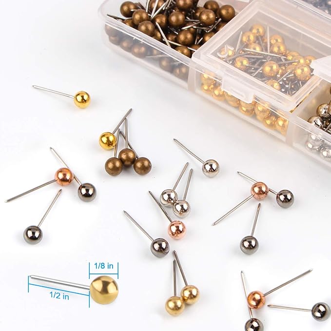 Push Pins Map Tacks 1/8-Inch Metallic Color Beads Head Marking Pins, 6 Colors - Image 3
