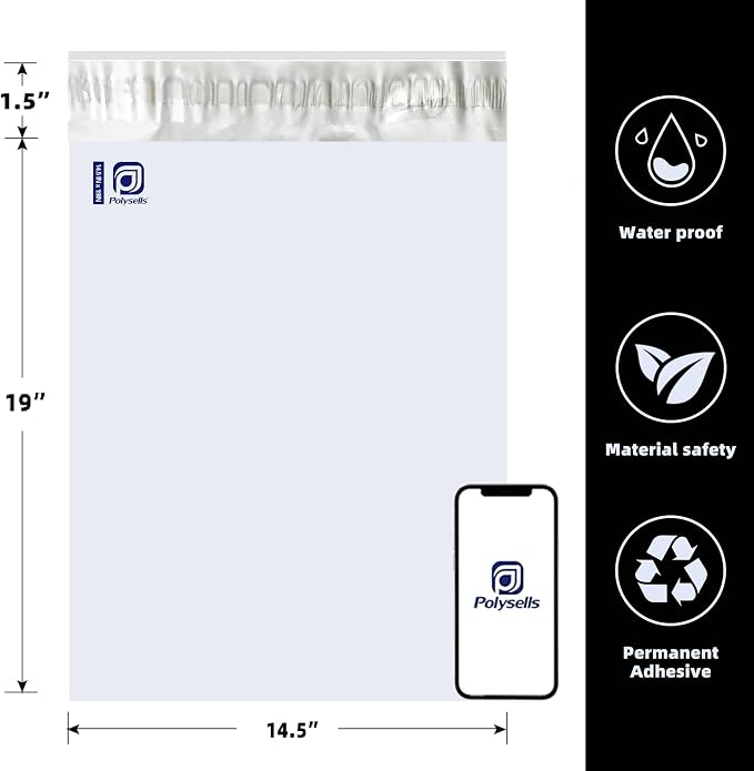POLYSELLS 1000 pcs 14.5x19 Inches White x Silver Poly Mailers Shipping Envelopes - Image 4