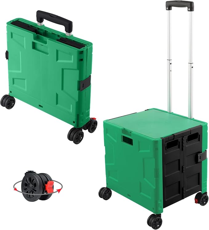 FELICON Folding Utility Cart Rolling Crate Handcart Basket-Dark Green+Black | by FELICON