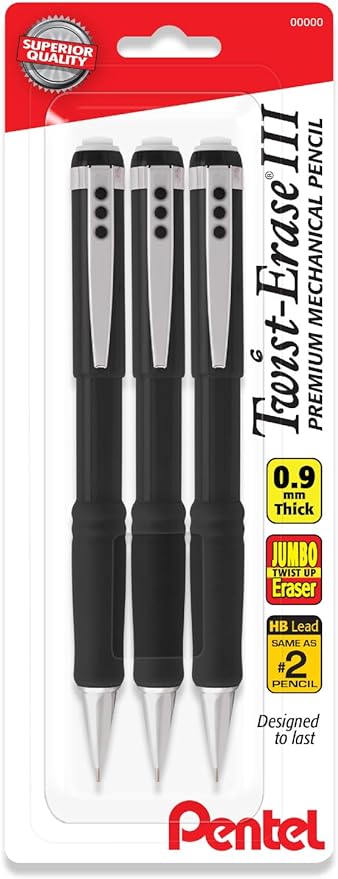 Pentel Mechanical Pencil 0.9 mm Twist Erase III, Twist Up Eraser, Pre-Loaded by PentelofAmerica